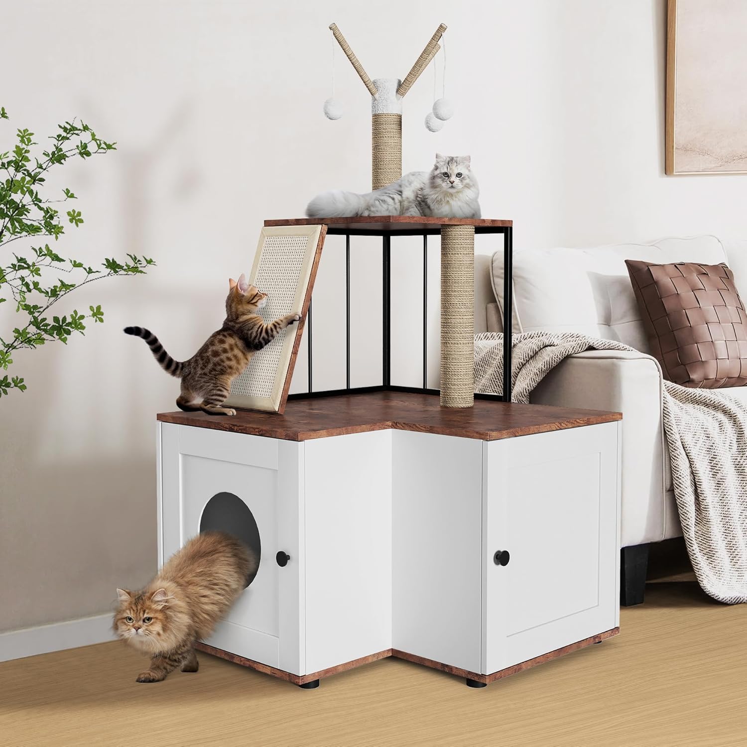 Garvee 48.8" 2-In-1 Hidden Litter Box & Cat Tree – Multi-Level Enclosure w/ Scratching Posts, Toys – Space-Saving Modern Furniture for Large Cats