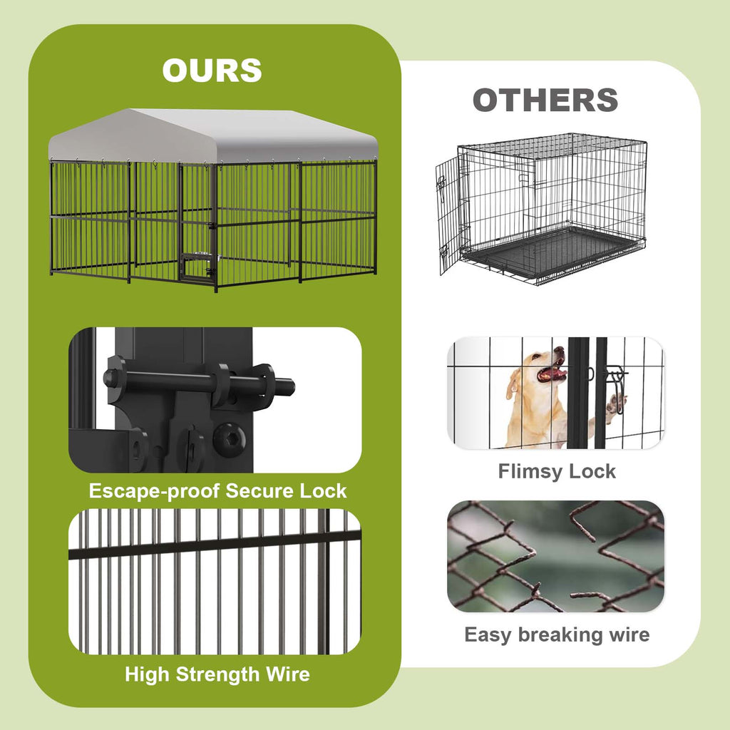 Garvee Large Outdoor Dog Kennel, Heavy Duty Dog Cage with Roof, Dog Kennel Galvanized Iron Dog House with Safety Locks, UV & Water Resistant Proof Cover, for Garden Backyard(10x10x6ft)