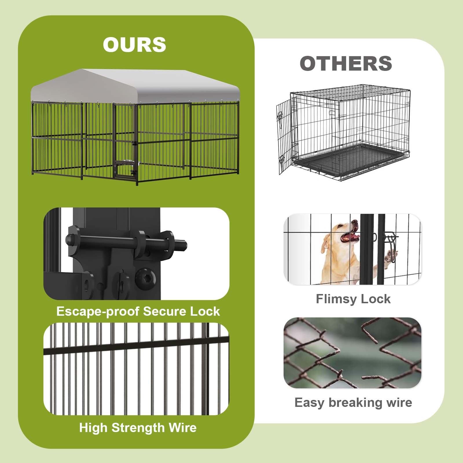 Garvee Large Outdoor Dog Kennel, Heavy Duty Dog Cage with Roof, Dog Kennel Galvanized Iron Dog House with Safety Locks, UV & Water Resistant Proof Cover, for Garden Backyard(10x10x6ft)