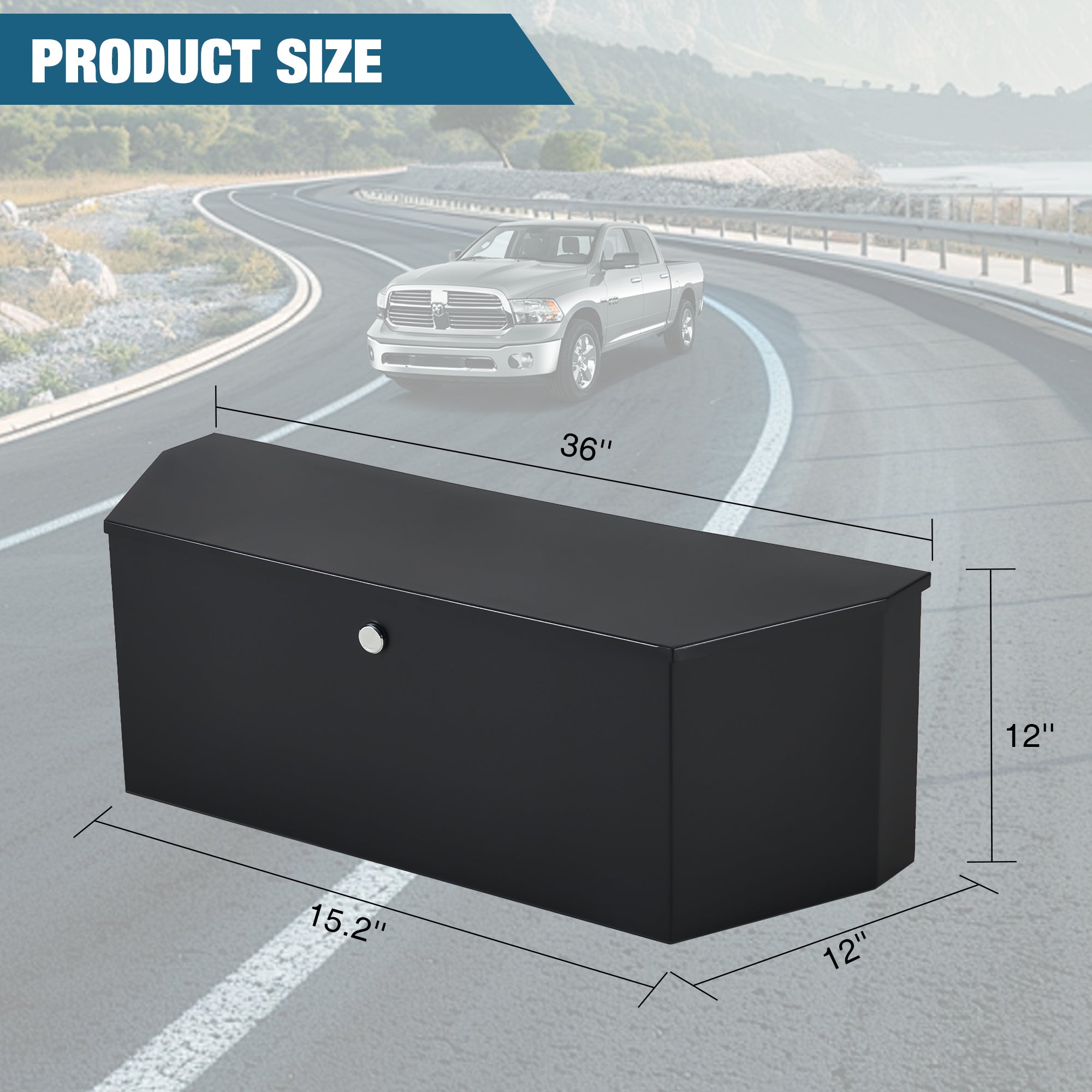 Garvee Trailer Tongue Box, 36"x12"x12" Heavy Duty Metal Tool Storage Box with Lock, Waterproof Utility Truck Bed Tool Box, Ideal for Trucks, Flatbeds, Trailers, RV, Garage