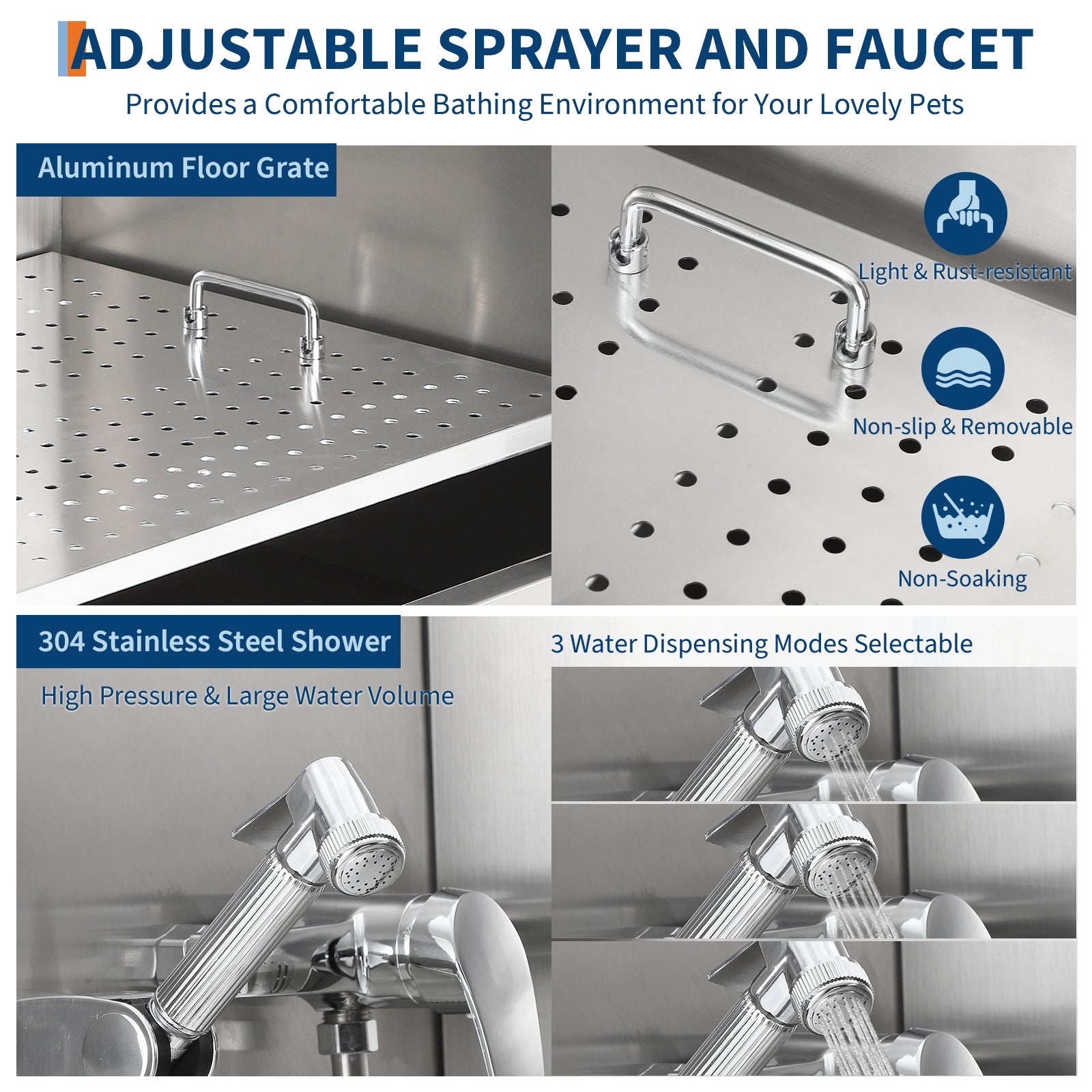 Garvee 50" Professional Stainless Steel Dog Washing Station – Dog Bathtub with Ramp, Non-Slip Grate, Right Ramp & Sliding Door for Grooming Salons and Home Use