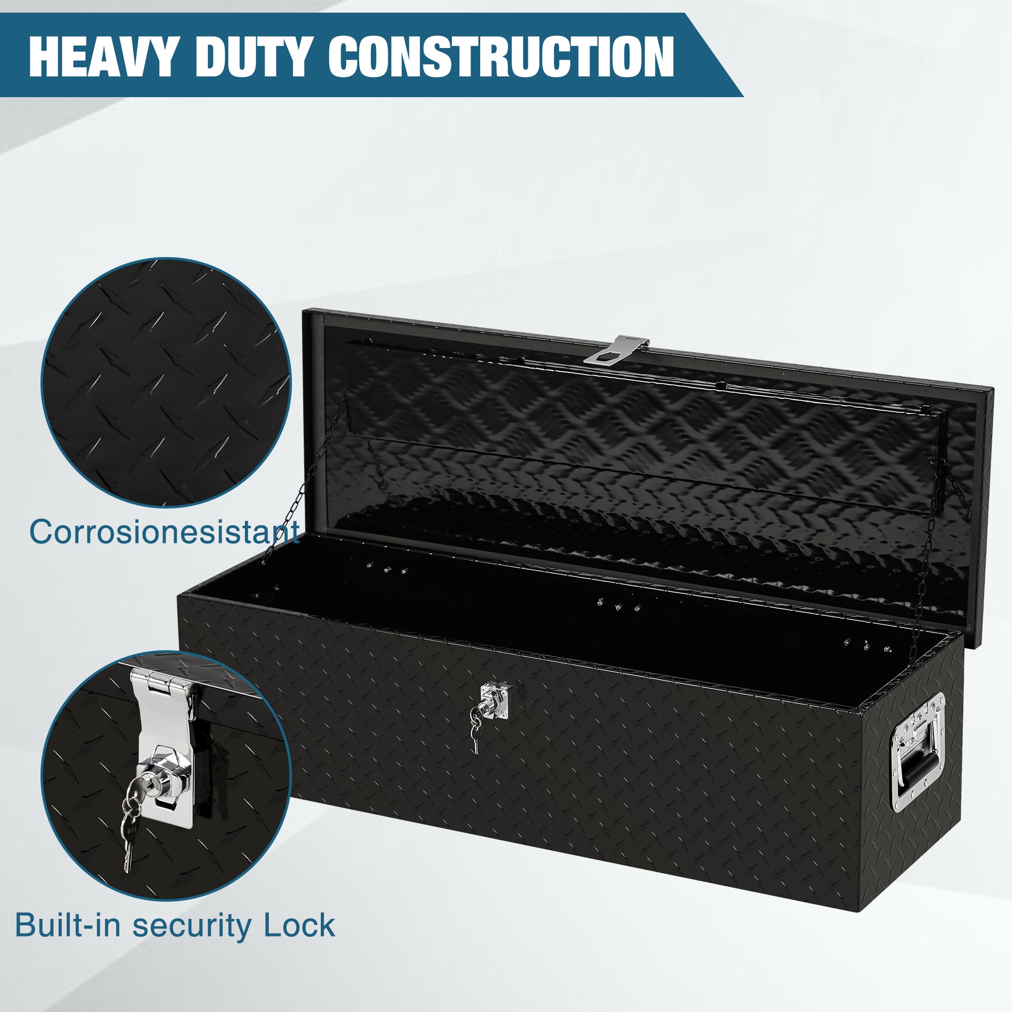 Garvee Aluminum Truck Tool Box – 39" Lockable Under Seat Storage Organizer, Heavy-Duty & Weatherproof Car Toolbox for Pickup, SUV, Van – Rust-Proof Design with Side Handle