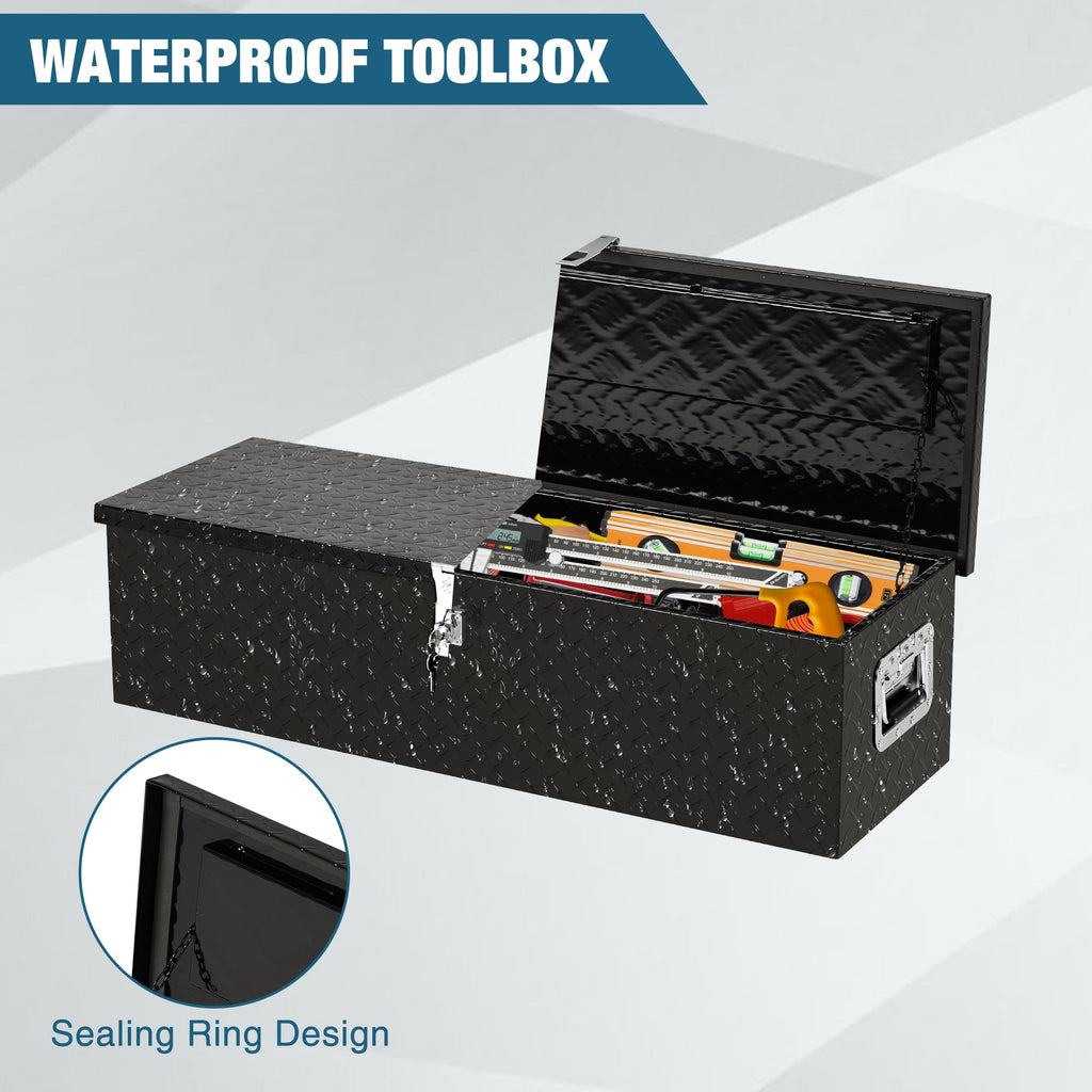 Garvee Aluminum Truck Tool Box – 39" Lockable Under Seat Storage Organizer, Heavy-Duty & Weatherproof Car Toolbox for Pickup, SUV, Van – Rust-Proof Design with Side Handle