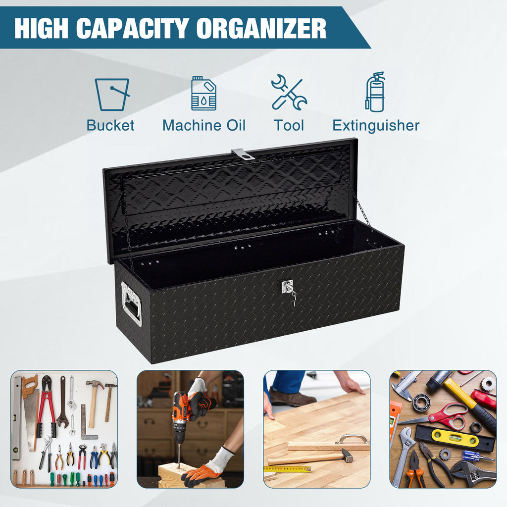 Garvee Aluminum Truck Tool Box – 39" Lockable Under Seat Storage Organizer, Heavy-Duty & Weatherproof Car Toolbox for Pickup, SUV, Van – Rust-Proof Design with Side Handle
