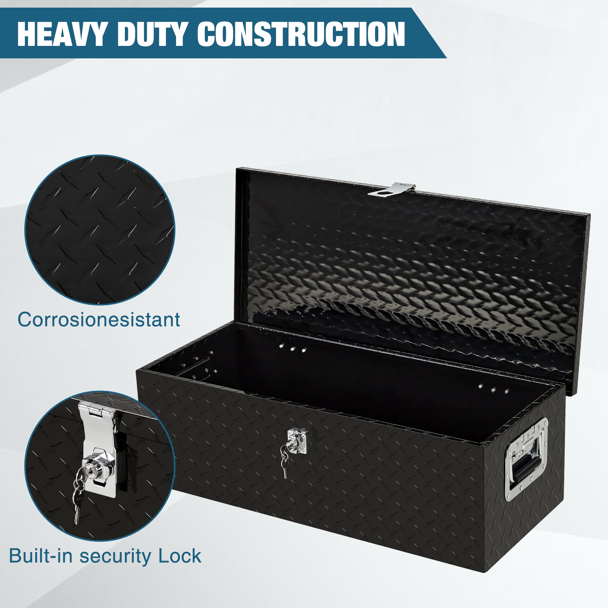 Garvee Aluminum Truck Tool Box – 30" Lockable Under Seat Storage Organizer, Heavy-Duty & Weatherproof Car Toolbox for Pickup, SUV, Van – Rust-Proof Design with Side Handle