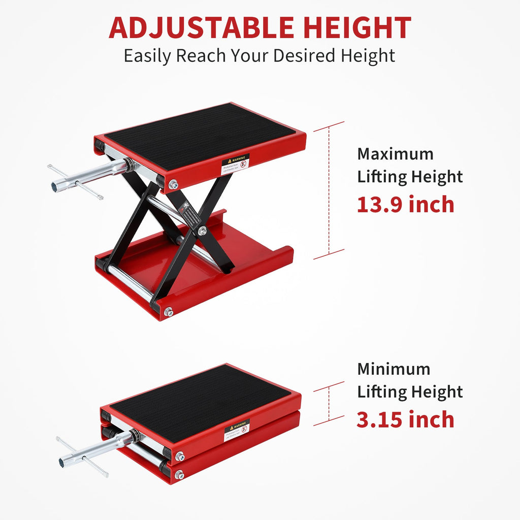 Garvee Motorcycle Lift, 1100 LBS Motorcycle Scissor Lift Jack with Wide Deck & Safety Pin, 3.15"-13.39" Center Hoist Crank Stand, Steel Scissor Jack for Street Bikes, Touring Motorcycles