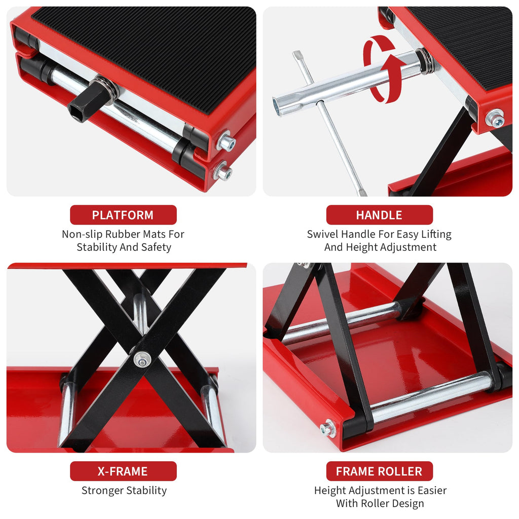 Garvee Motorcycle Lift, 1100 LBS Motorcycle Scissor Lift Jack with Wide Deck & Safety Pin, 3.15"-13.39" Center Hoist Crank Stand, Steel Scissor Jack for Street Bikes, Touring Motorcycles