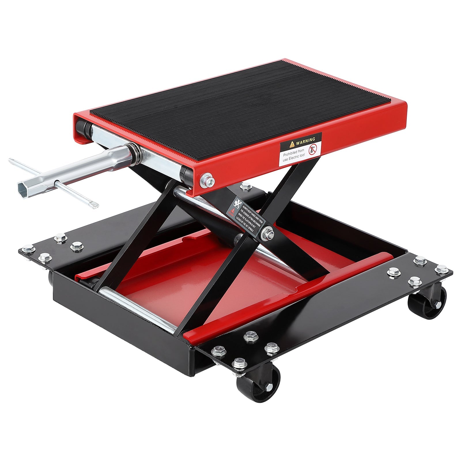 Garvee Motorcycle Lift, 1100 LBS Motorcycle Scissor Lift Jack with Dolly & Hand Crank, 3.15"-15.4" Center Hoist Crank Stand, Steel Scissor Jack for Street Bikes, Touring Motorcycles