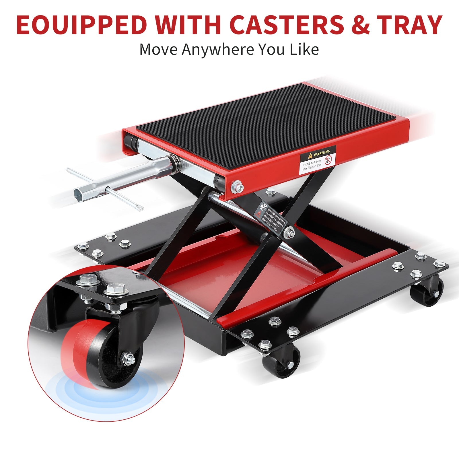Garvee Motorcycle Lift, 1100 LBS Motorcycle Scissor Lift Jack with Dolly & Hand Crank, 3.15"-15.4" Center Hoist Crank Stand, Steel Scissor Jack for Street Bikes, Touring Motorcycles
