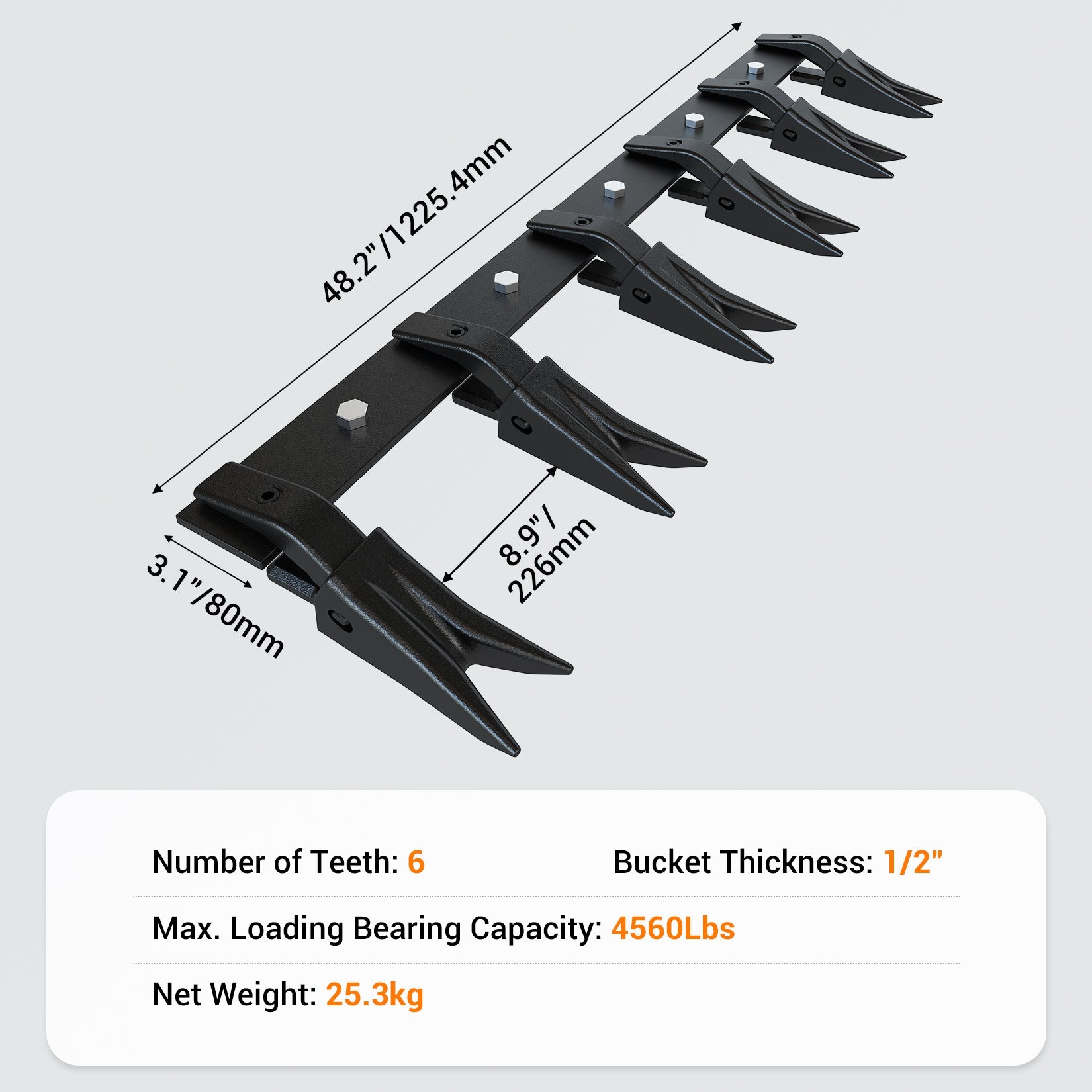 Garvee 49" Heavy-Duty Steel Bucket Tooth Bar – 4560-LB Load Capacity, Effortless Installation for Sub-Compact Tractors with ≤1/2" Cutting Edges Black