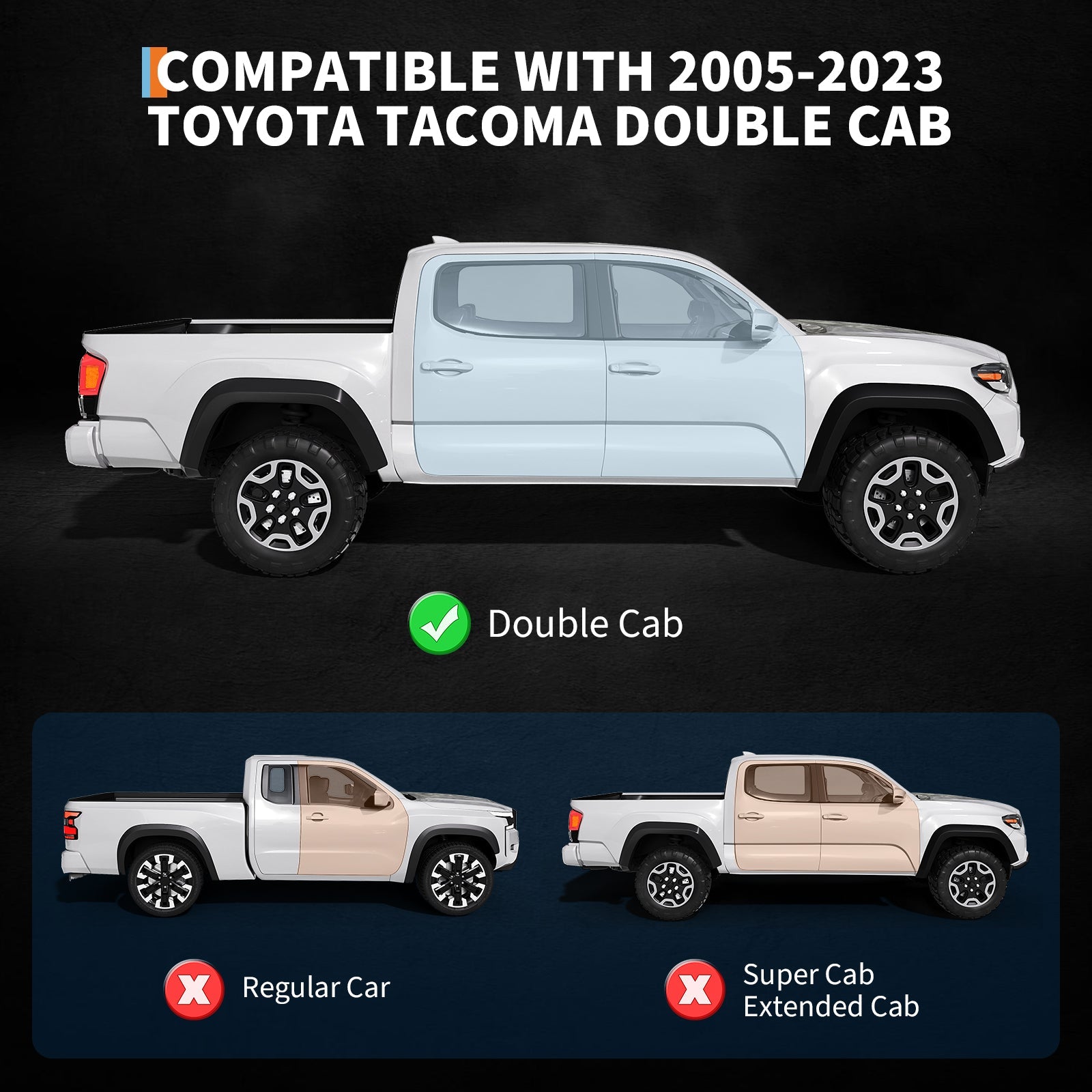 Garvee 6" Dual-Stage Running Boards Compatible with 2005-2023 Toyota Tacoma Double Cab, Bolt-On Steel Side Steps with Non-Slip Textured Surface, Black Powder Coated Direct Fit Nerf Bars