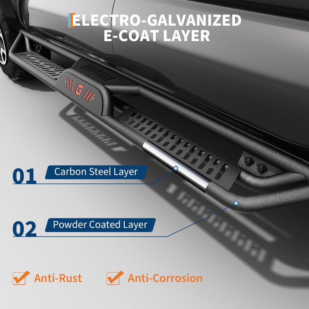Garvee 6" Dual-Stage Running Boards Compatible with 2005-2023 Toyota Tacoma Double Cab, Bolt-On Steel Side Steps with Non-Slip Textured Surface, Black Powder Coated Direct Fit Nerf Bars