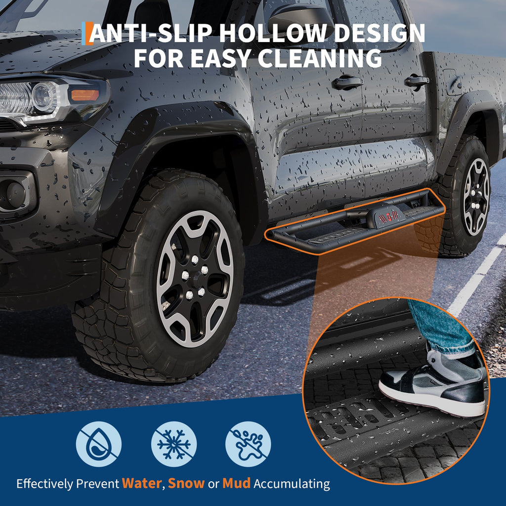 Garvee 6" Dual-Stage Running Boards Compatible with 2005-2023 Toyota Tacoma Double Cab, Bolt-On Steel Side Steps with Non-Slip Textured Surface, Black Powder Coated Direct Fit Nerf Bars