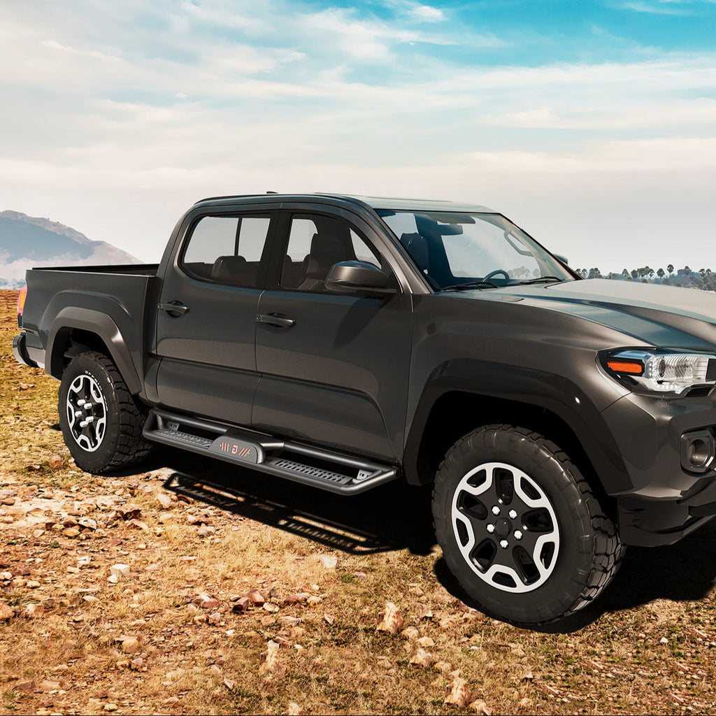 Garvee 6" Dual-Stage Running Boards Compatible with 2005-2023 Toyota Tacoma Double Cab, Bolt-On Steel Side Steps with Non-Slip Textured Surface, Black Powder Coated Direct Fit Nerf Bars
