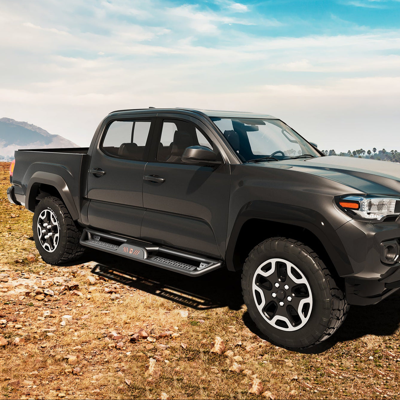 Garvee 6" Dual-Stage Running Boards Compatible with 2005-2023 Toyota Tacoma Double Cab, Bolt-On Steel Side Steps with Non-Slip Textured Surface, Black Powder Coated Direct Fit Nerf Bars
