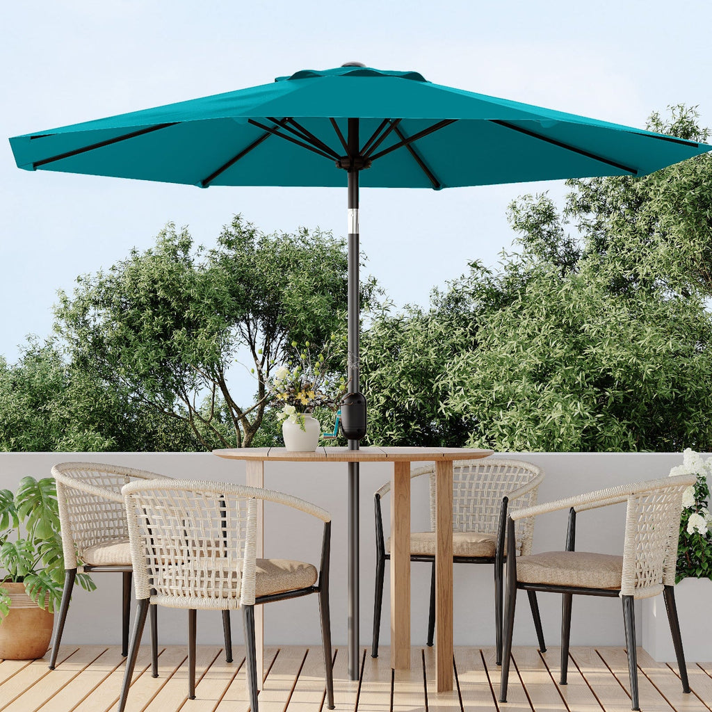 Garvee 9 ft Outdoor Patio Umbrella with 8 Sturdy Ribs, Crank Lift, Push-Button Tilt & UV-Resistant Waterproof Canopy for Pool, Deck, Yard & Garden, Turquoise