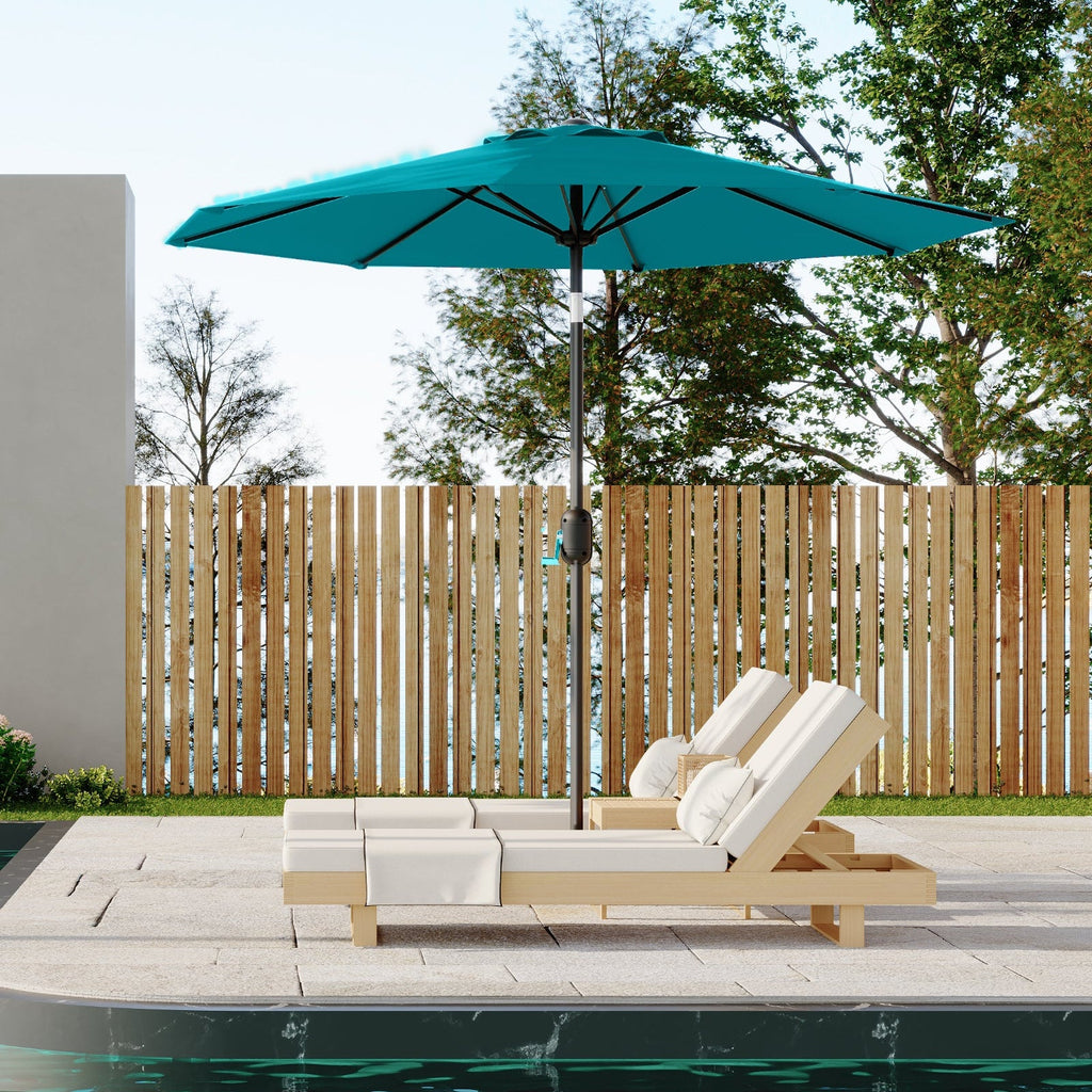 Garvee 9 ft Outdoor Patio Umbrella with 8 Sturdy Ribs, Crank Lift, Push-Button Tilt & UV-Resistant Waterproof Canopy for Pool, Deck, Yard & Garden, Turquoise