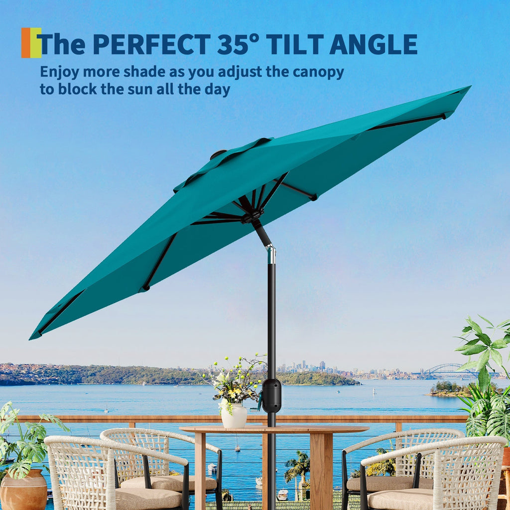 Garvee 9 ft Outdoor Patio Umbrella with 8 Sturdy Ribs, Crank Lift, Push-Button Tilt & UV-Resistant Waterproof Canopy for Pool, Deck, Yard & Garden, Turquoise