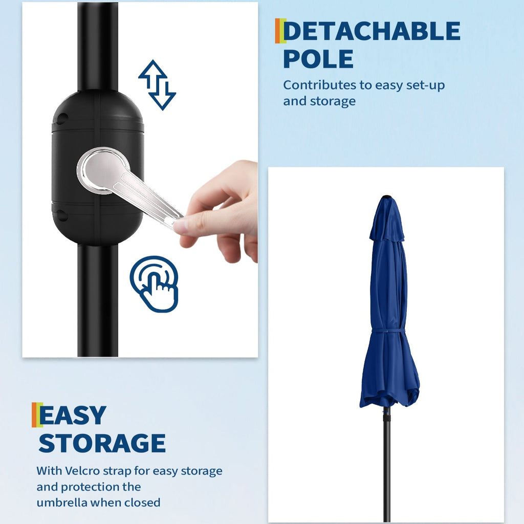 Garvee 7.5' Outdoor Patio Umbrella, Market Umbrella, 6 Sturdy Ribs UV Protection Waterproof, Navy