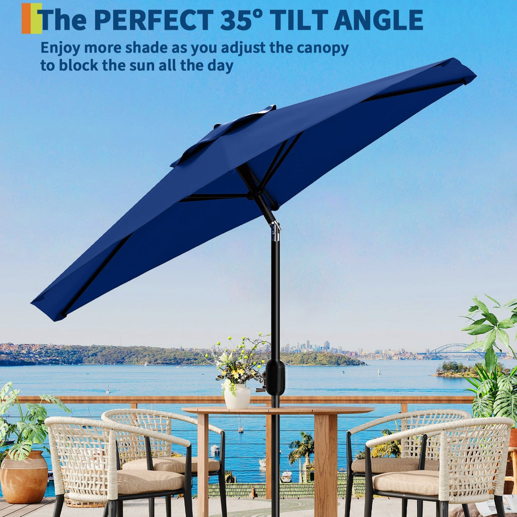 Garvee 7.5' Outdoor Patio Umbrella, Market Umbrella, 6 Sturdy Ribs UV Protection Waterproof, Navy