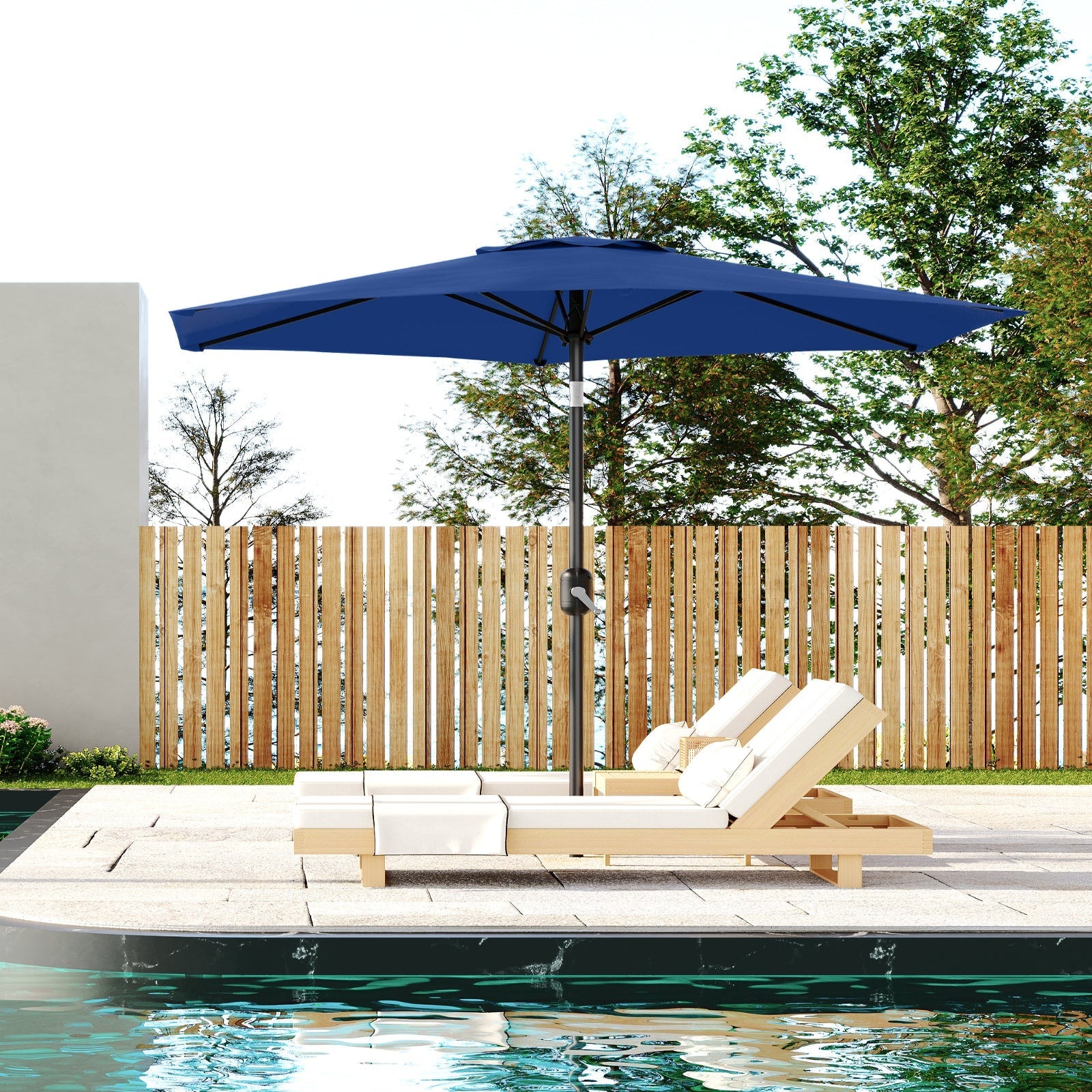 Garvee 7.5' Outdoor Patio Umbrella, Market Umbrella, 6 Sturdy Ribs UV Protection Waterproof, Navy