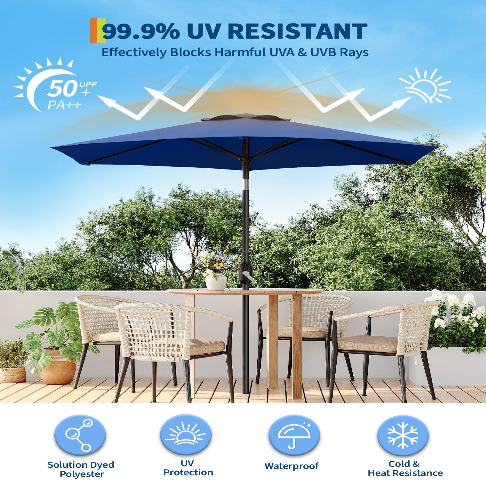 Garvee 7.5' Outdoor Patio Umbrella, Market Umbrella, 6 Sturdy Ribs UV Protection Waterproof, Navy