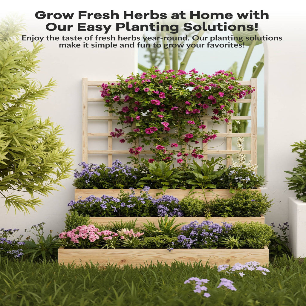 Garvee Vertical Wooden Garden Planter with Trellis, 3-Tier Raised Bed, Open-Base Drainage, Fir Wood, Modular Setup, Patio & Backyard