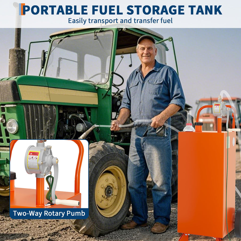 Garvee 35 Gallon Fuel Caddy,Fuel Storage Tank with Manual Transfer Pump,Gasoline Diesel Fuel Container for Cars, Lawn Mowers, ATVs, Boats, More, Orange