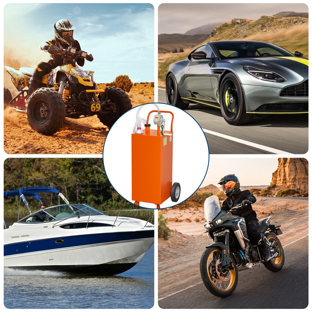 Garvee 35 Gallon Fuel Caddy,Fuel Storage Tank with Manual Transfer Pump,Gasoline Diesel Fuel Container for Cars, Lawn Mowers, ATVs, Boats, More, Orange