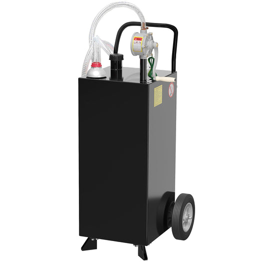 Garvee 35 Gallon Fuel Caddy, Fuel Storage Tank with Manual Transfer Pump, Gasoline Diesel Fuel Container for Cars, Lawn Mowers, ATVs, Boats, More, Black