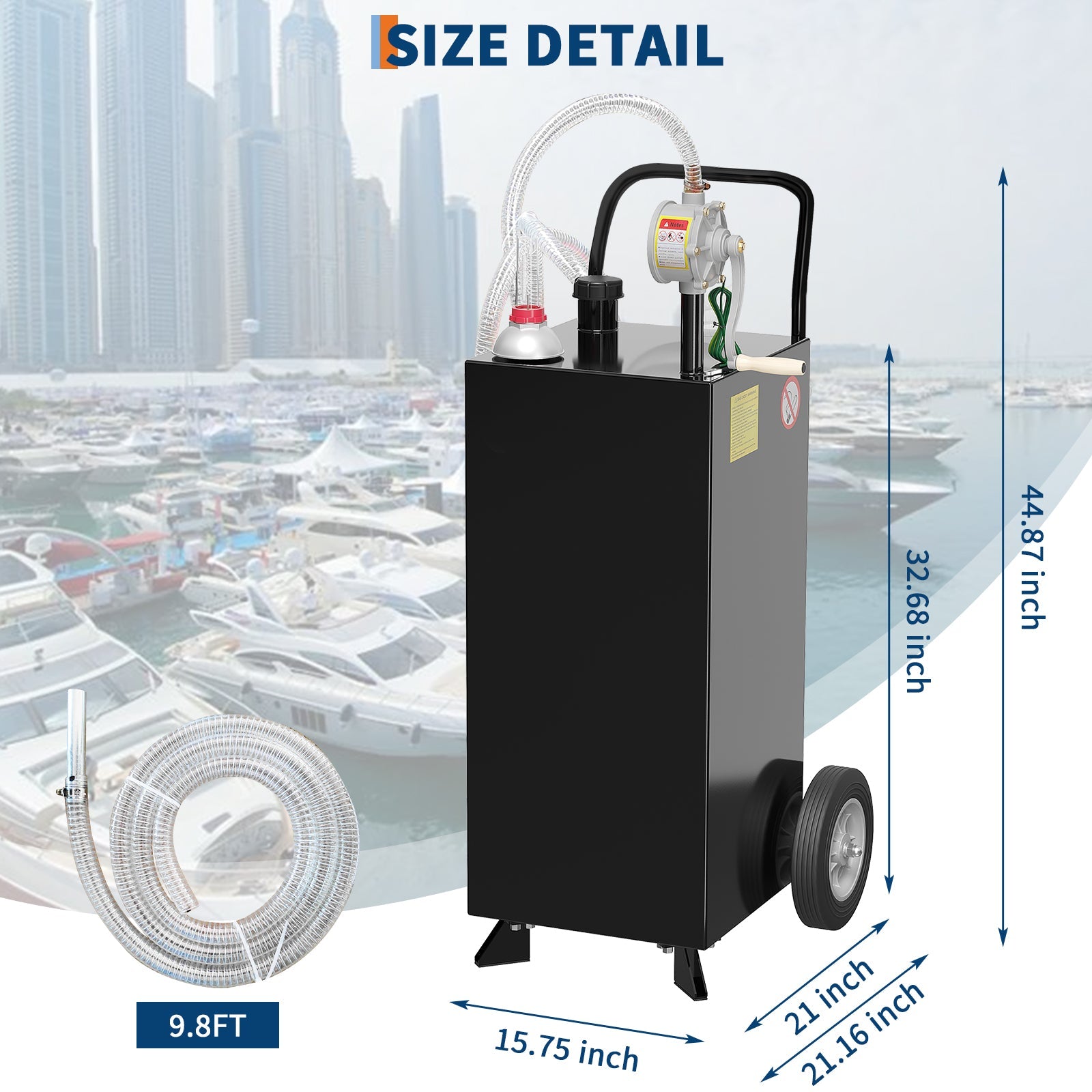 Garvee 35 Gallon Fuel Caddy, Fuel Storage Tank with Manual Transfer Pump, Gasoline Diesel Fuel Container for Cars, Lawn Mowers, ATVs, Boats, More, Black