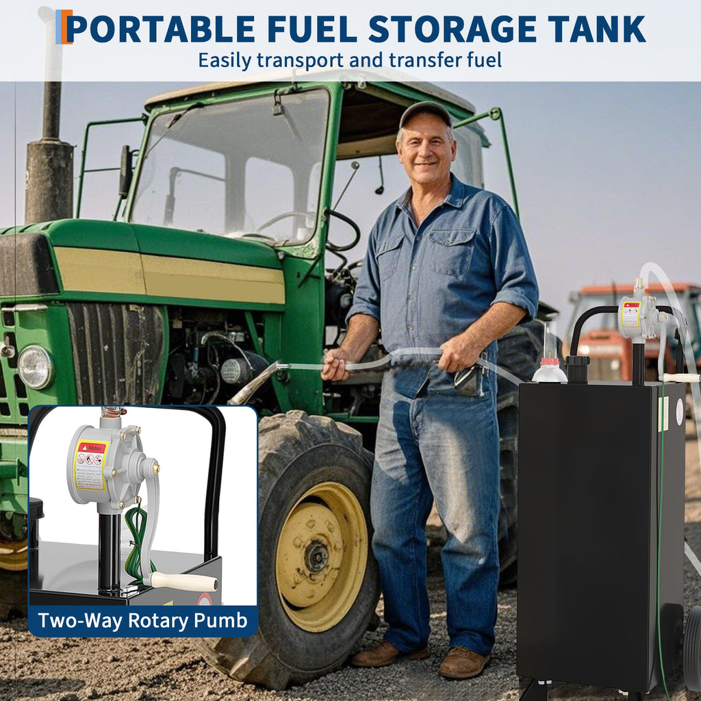 Garvee 35 Gallon Fuel Caddy, Fuel Storage Tank with Manual Transfer Pump, Gasoline Diesel Fuel Container for Cars, Lawn Mowers, ATVs, Boats, More, Black