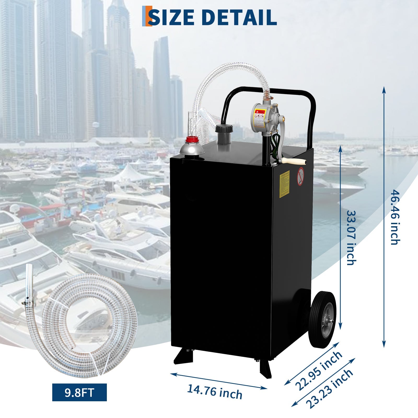 Garvee 45 Gallon Fuel Caddy, Portable Gas Caddy, Transfer Fluid Diesel Gasoline Storage Tank Container with Fuel Transfer Rotary Hand Pump/Wheels for Boat ATV Car Motorcycle, Black