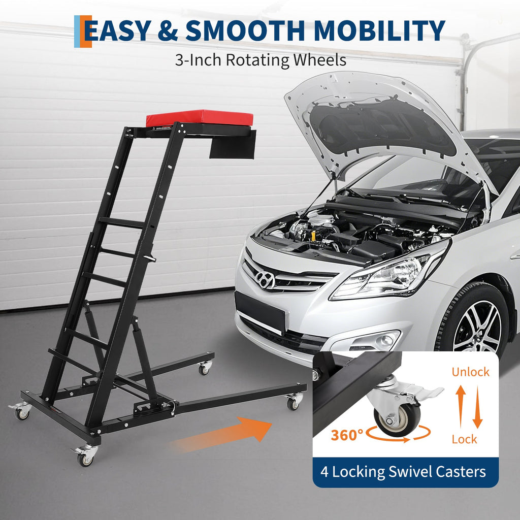 Garvee Foldable Topside Automotive Creeper, 45.7"-66.3" Adjustable Height 400lbs Capacity Engine Creeper with Padded Deck & Locking Swivel Casters for Garage Workshop Repair Maintenance, H-Base