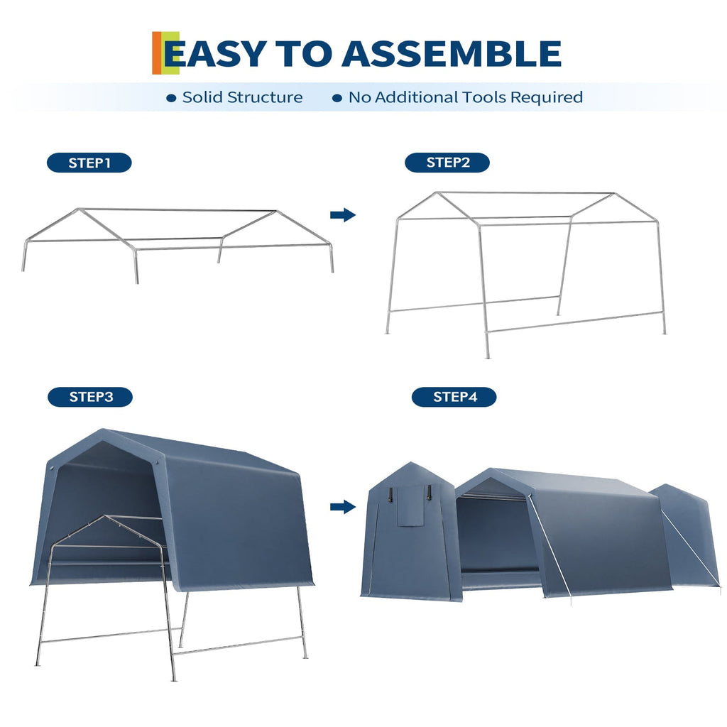 Garvee 6x6 Ft Portable Outdoor Carport Storage Shelter with Roll Up Zipper Doors, Heavy Duty/Waterproof/Anti-UV Garage Tent for Motorcycle Bike Garden Tools, Grey