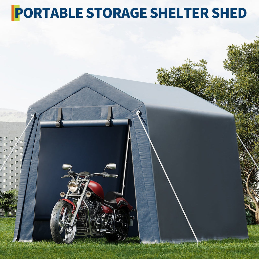 Garvee 6x6 Ft Portable Outdoor Carport Storage Shelter with Roll Up Zipper Doors, Heavy Duty/Waterproof/Anti-UV Garage Tent for Motorcycle Bike Garden Tools, Grey