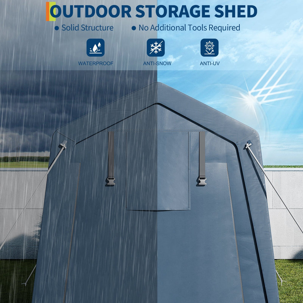 Garvee 6x6 Ft Portable Outdoor Carport Storage Shelter with Roll Up Zipper Doors, Heavy Duty/Waterproof/Anti-UV Garage Tent for Motorcycle Bike Garden Tools, Grey