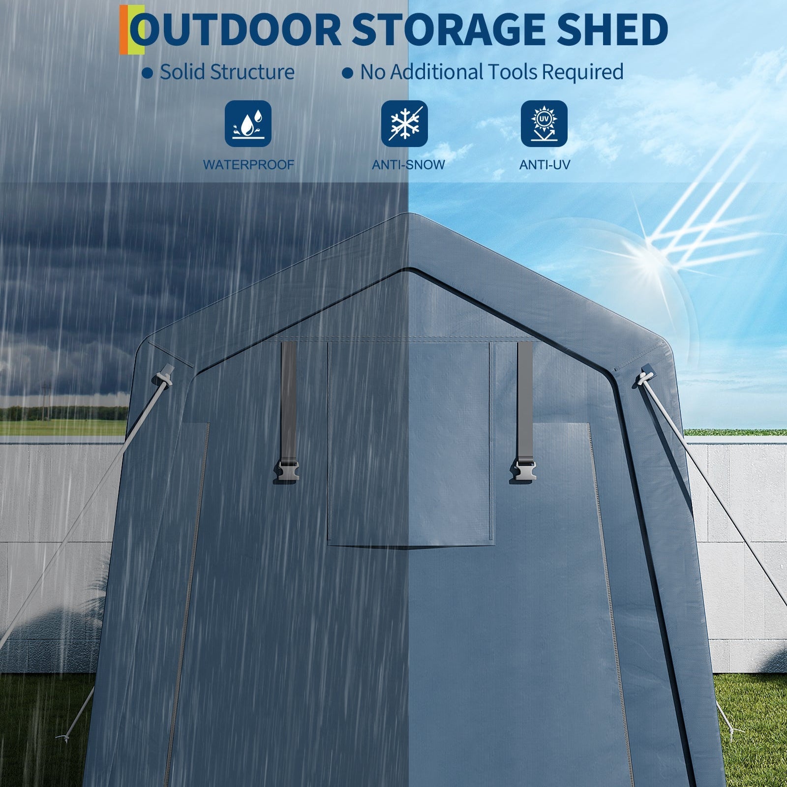 Garvee 6x6 Ft Portable Outdoor Carport Storage Shelter with Roll Up Zipper Doors, Heavy Duty/Waterproof/Anti-UV Garage Tent for Motorcycle Bike Garden Tools, Grey