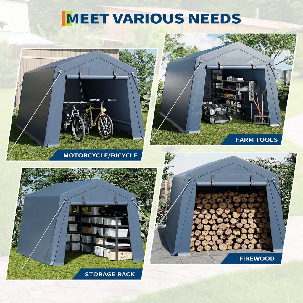 Garvee 6x6 Ft Portable Outdoor Carport Storage Shelter with Roll Up Zipper Doors, Heavy Duty/Waterproof/Anti-UV Garage Tent for Motorcycle Bike Garden Tools, Grey