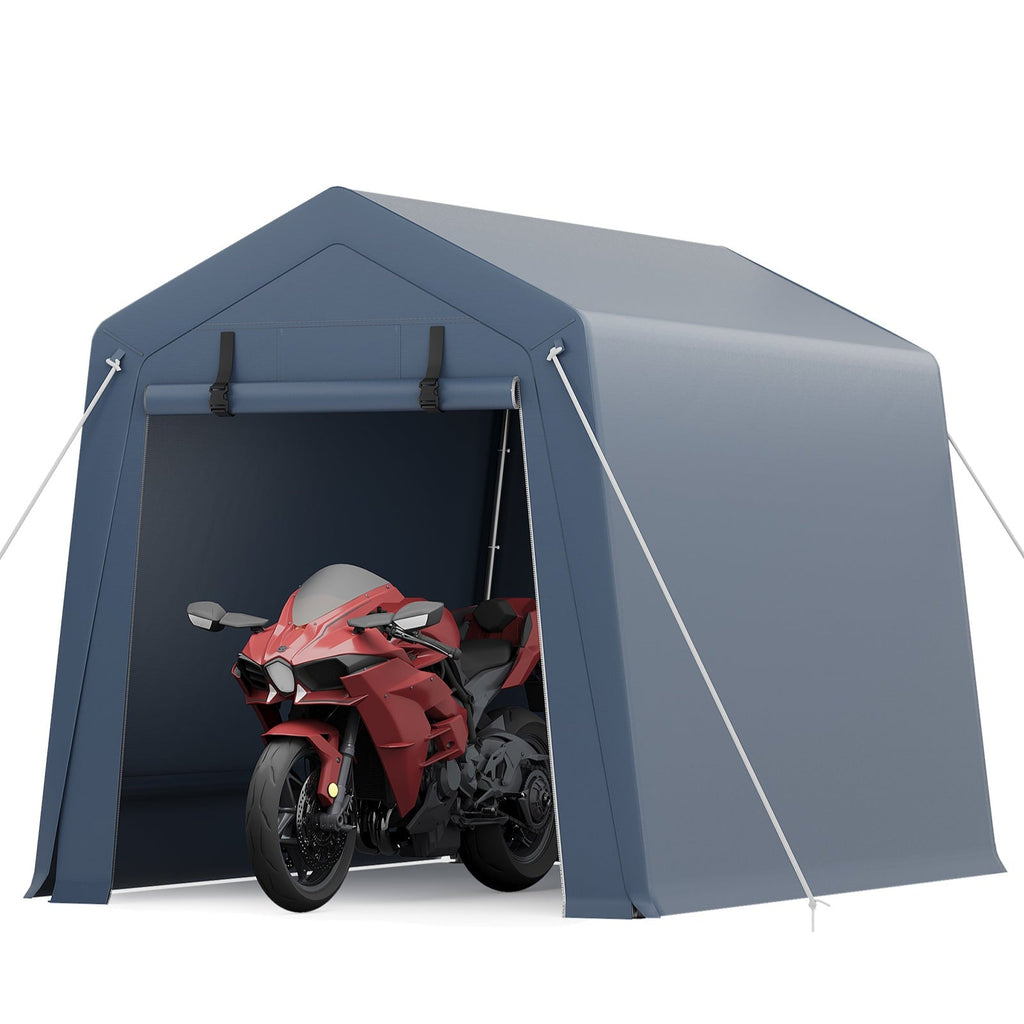 Garvee 6x8 Ft Portable Outdoor Carport Storage Shelter with Roll Up Zipper Doors, Heavy Duty/Waterproof/Anti-UV Garage Tent for Motorcycle Bike Garden Tools, Grey