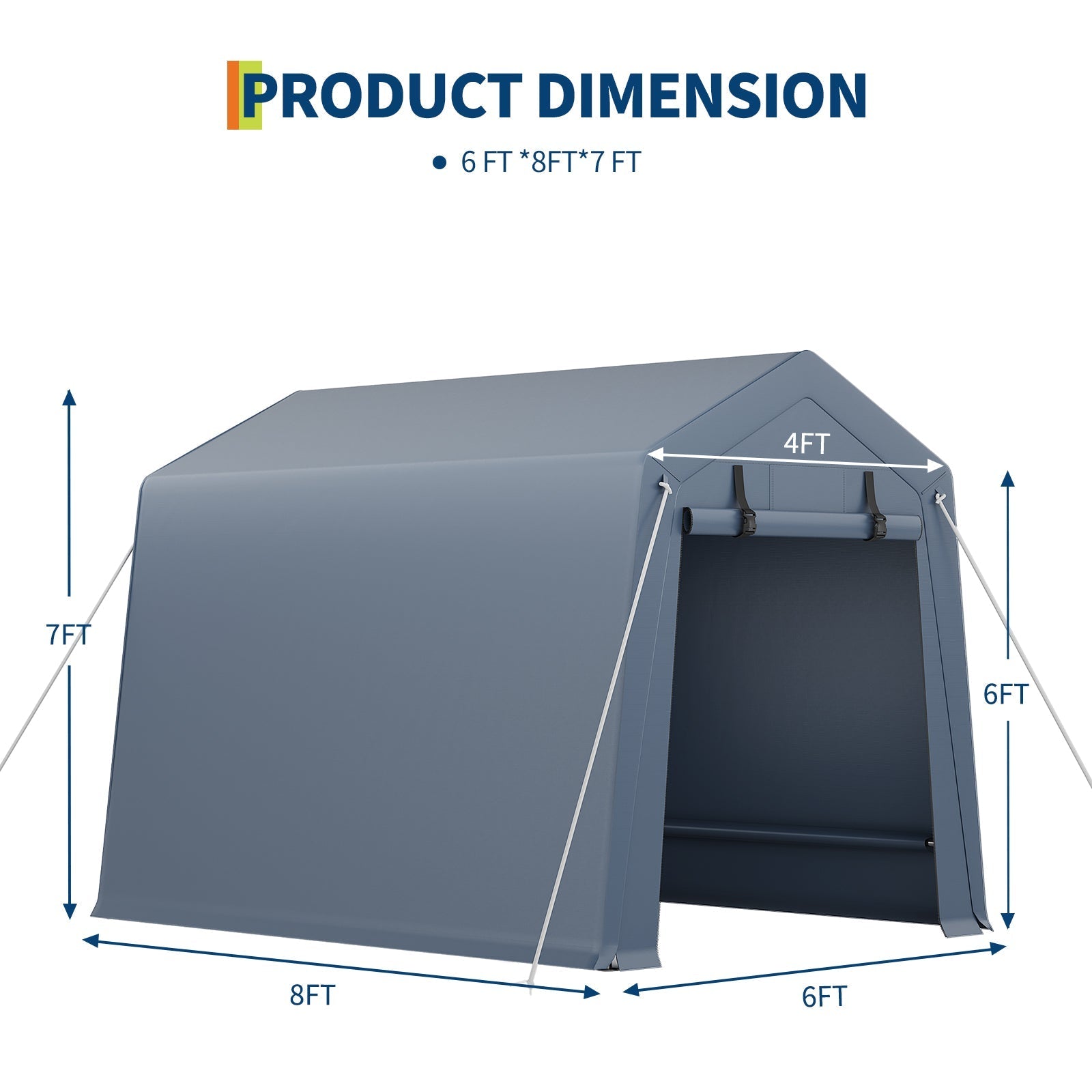 Garvee 6x8 Ft Portable Outdoor Carport Storage Shelter with Roll Up Zipper Doors, Heavy Duty/Waterproof/Anti-UV Garage Tent for Motorcycle Bike Garden Tools, Grey