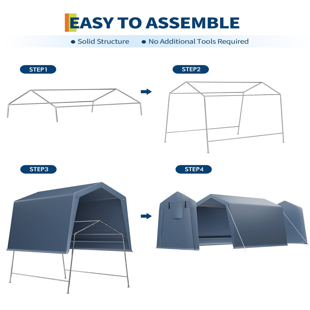 Garvee 6x8 Ft Portable Outdoor Carport Storage Shelter with Roll Up Zipper Doors, Heavy Duty/Waterproof/Anti-UV Garage Tent for Motorcycle Bike Garden Tools, Grey