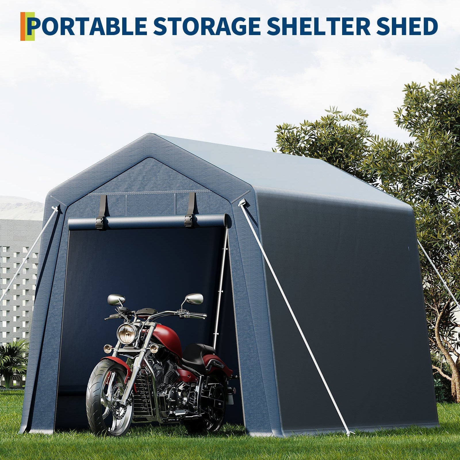 Garvee 6x8 Ft Portable Outdoor Carport Storage Shelter with Roll Up Zipper Doors, Heavy Duty/Waterproof/Anti-UV Garage Tent for Motorcycle Bike Garden Tools, Grey