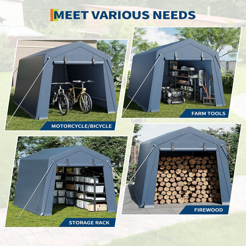 Garvee 6x8 Ft Portable Outdoor Carport Storage Shelter with Roll Up Zipper Doors, Heavy Duty/Waterproof/Anti-UV Garage Tent for Motorcycle Bike Garden Tools, Grey