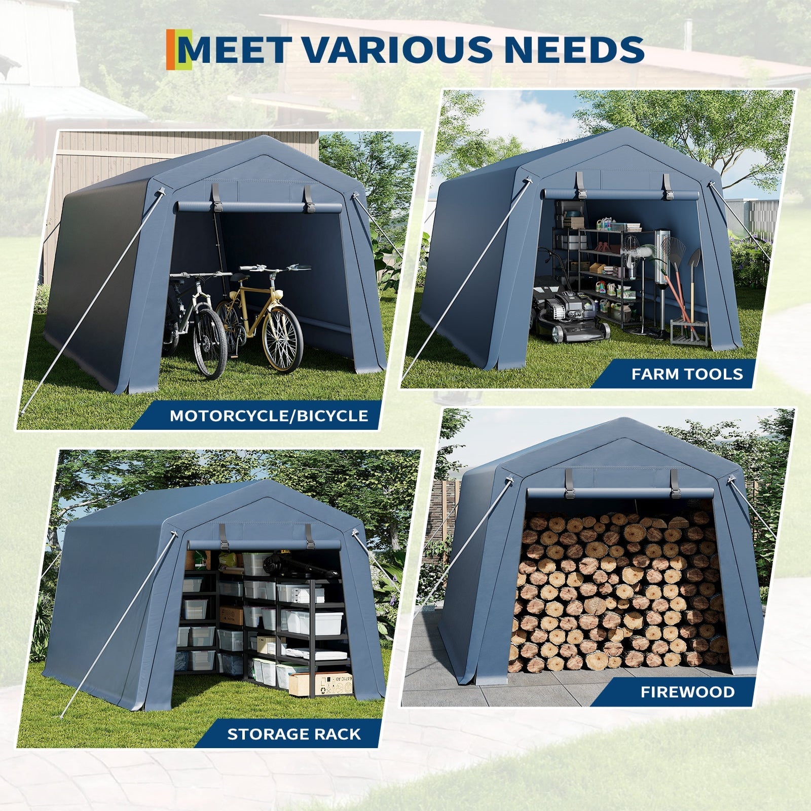 Garvee 6x8 Ft Portable Outdoor Carport Storage Shelter with Roll Up Zipper Doors, Heavy Duty/Waterproof/Anti-UV Garage Tent for Motorcycle Bike Garden Tools, Grey