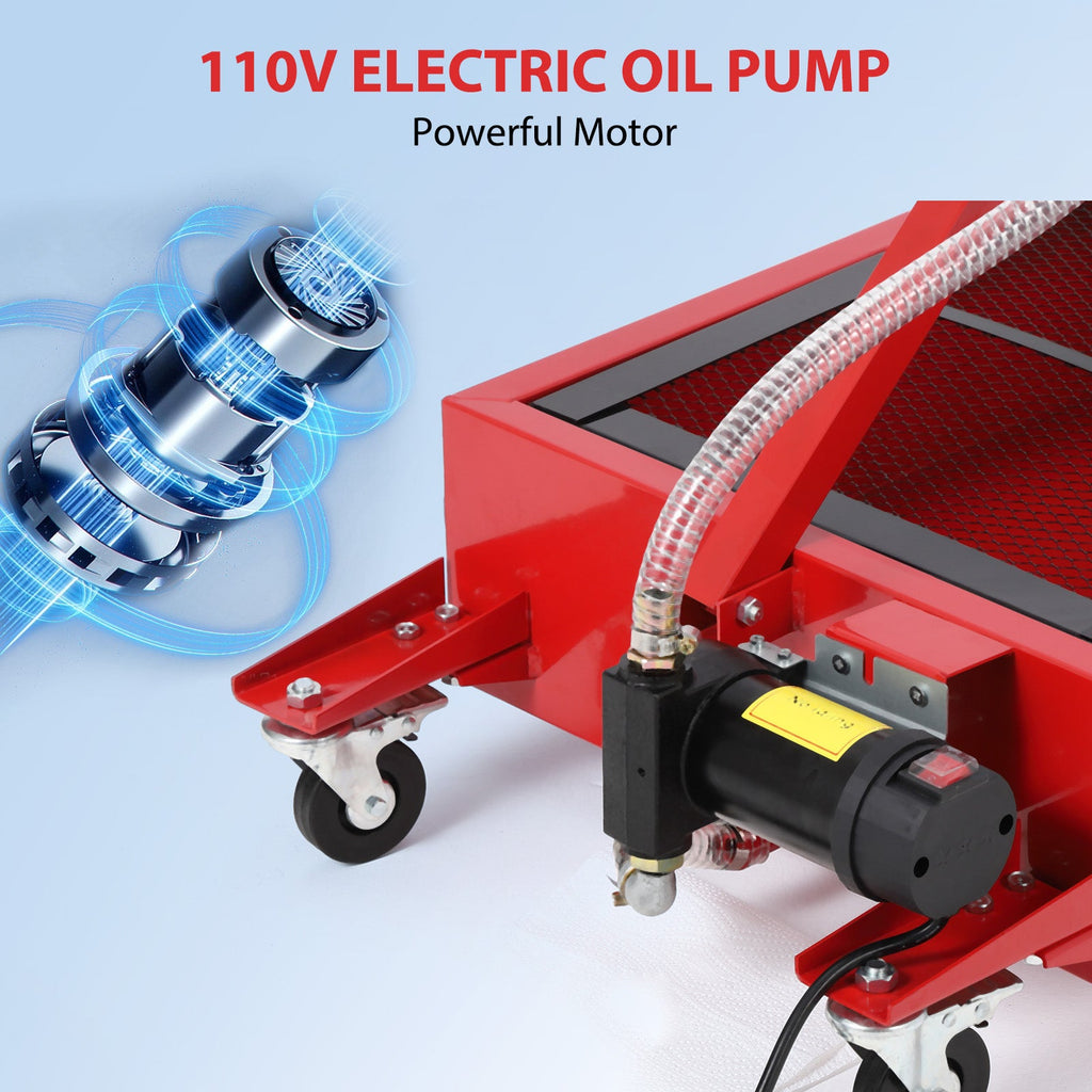 Garvee 20 Gallon Electric Oil Drain Pan with 110V Pump & 8 Ft Hose, Low Profile & T Folding Handle Oil Drain Cart for Truck Cars SUVs