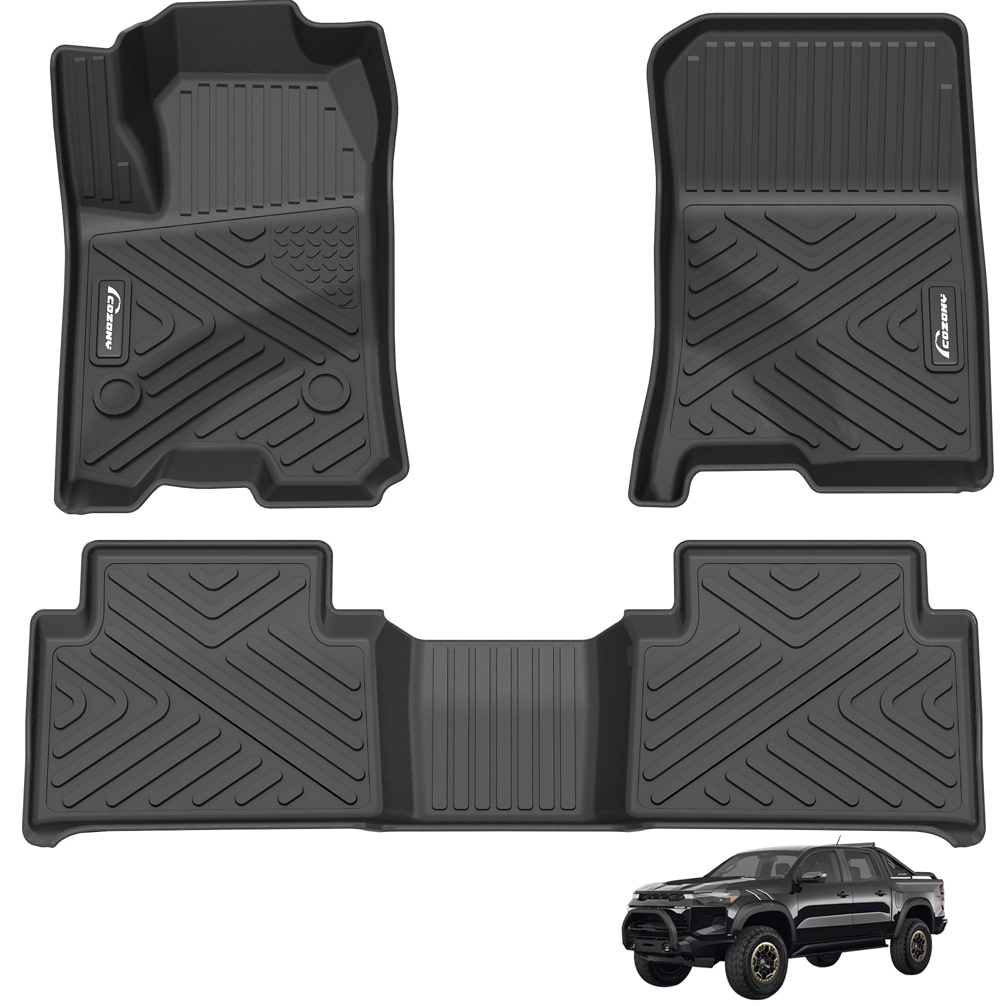 Garvee Floor Mats Compatible with Colorado Crew Cab 2023-2025 Accessories, All-Weather Protection Custom Fit Floor Liners, Odorless TPE 1st/2nd Row Floor Mat, Black