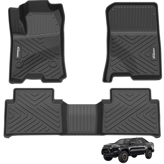 Garvee Floor Mats Compatible with Colorado Crew Cab 2023-2025 Accessories, All-Weather Protection Custom Fit Floor Liners, Odorless TPE 1st/2nd Row Floor Mat, Black
