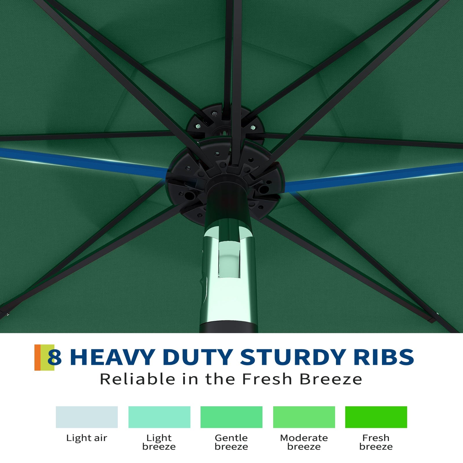 Garvee 9FT Solar LED Patio Umbrella with 32 Lights, Tilt & Crank Outdoor Market Umbrella, UV & Water Resistant, 8 Ribs Sunshade for Garden, Deck, Pool & Table, Dark Green