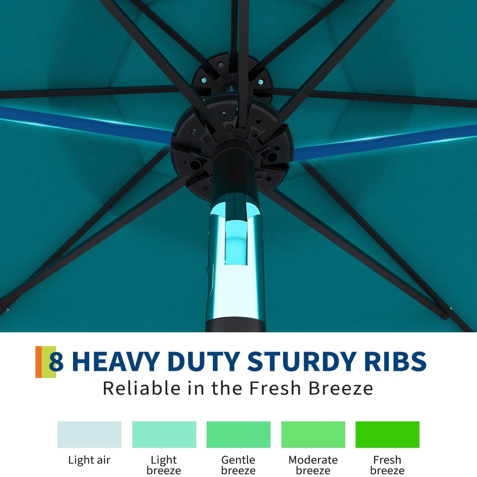 Garvee 9FT Solar LED Patio Umbrella with 32 Lights, Tilt & Crank Outdoor Market Umbrella, UV & Water Resistant, 8 Ribs Sunshade for Garden, Deck, Pool & Table, Turquoise